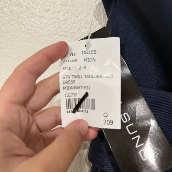 NWT Alfred Sung Draped One Shoulder Satin Maxi Dress Formal Midnight Navy Size 2 - Picture 6 of 9